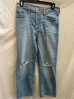 Levi's Light Blue Distressed Ribcage Straight Ankle Jean